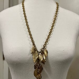 Gold Tone Chain With Leaf Charm Spring Ring Clasp 28 Inch Metal Necklace